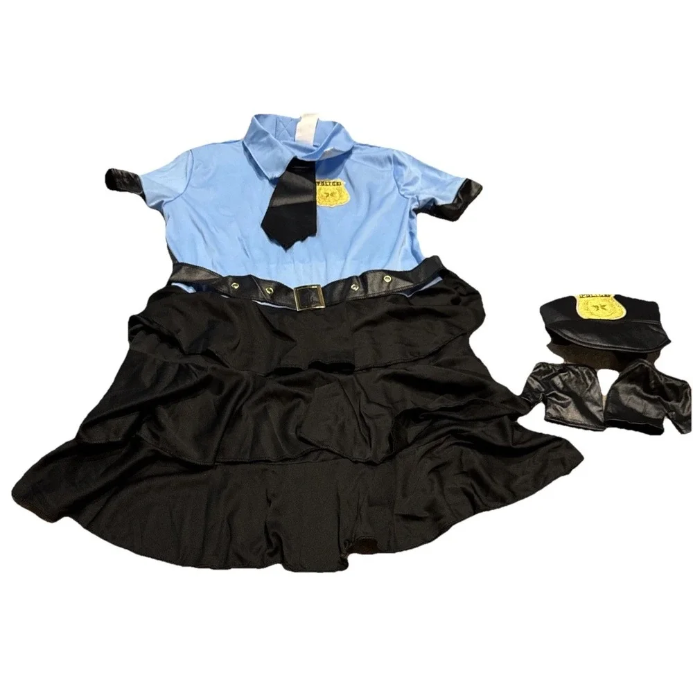 Youth‎ Girls Blue Black Police Cuff Em' Cop Halloween Costume Dress  XL (14-16)